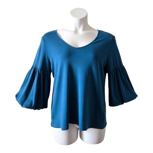 Halogen Women's Blue Flare-Sleeve V-Neck Top • Supima Cotton Jersey Knit Plus 2X - Picture 1 of 8
